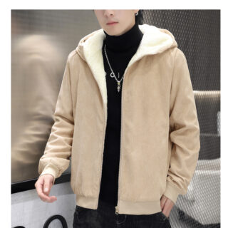 Manteau à capuche en velours côtelé pour homme doublé laine