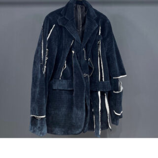 Manteau long type trench en velours côtelé bleu pour homme