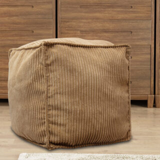 photo d'un pouf carré en velours côtelé beige